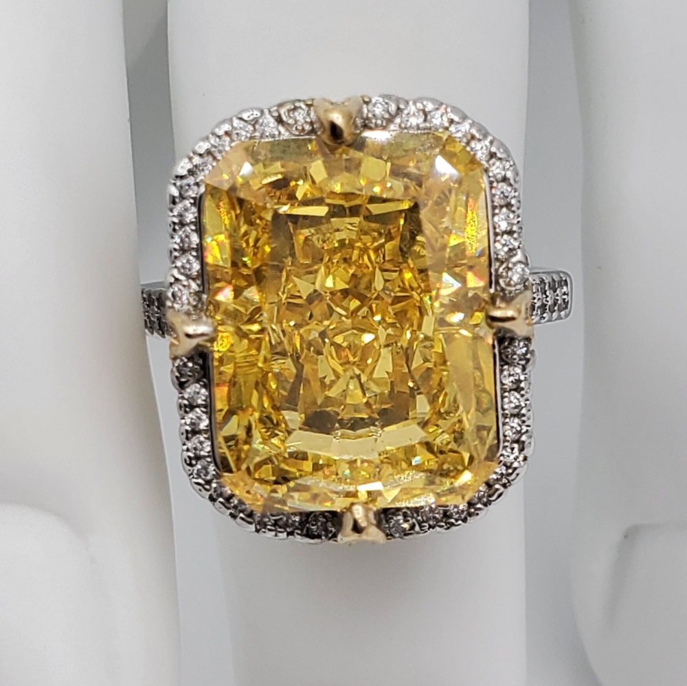 15CTW+ High Carbon Radiant Crushed Ice Lab Yellow Citrine High Czs S925 Ring - Picture 3 of 11